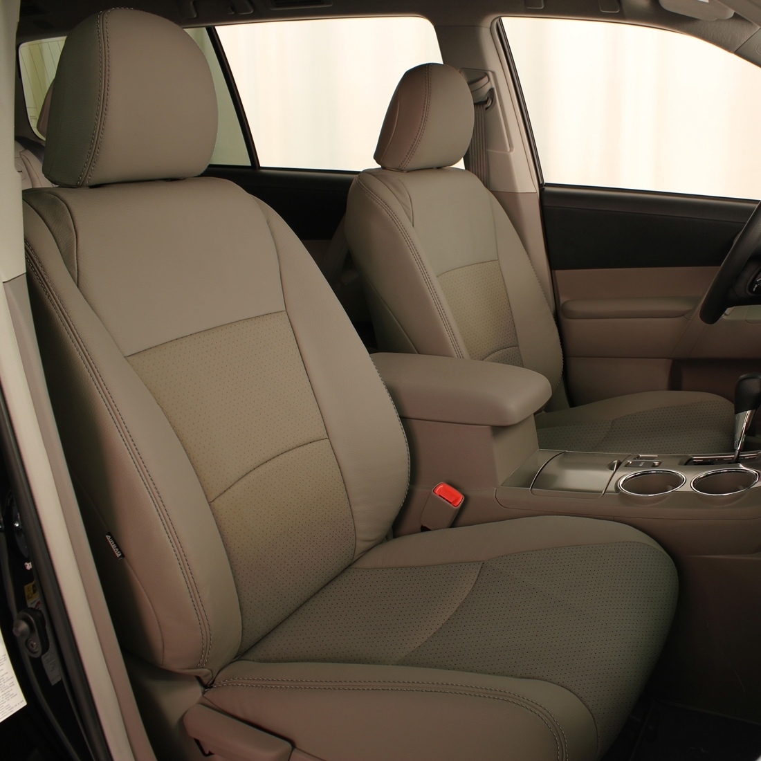 IVORY wrap, Perf Combo, DRIFTWOOD double stitching