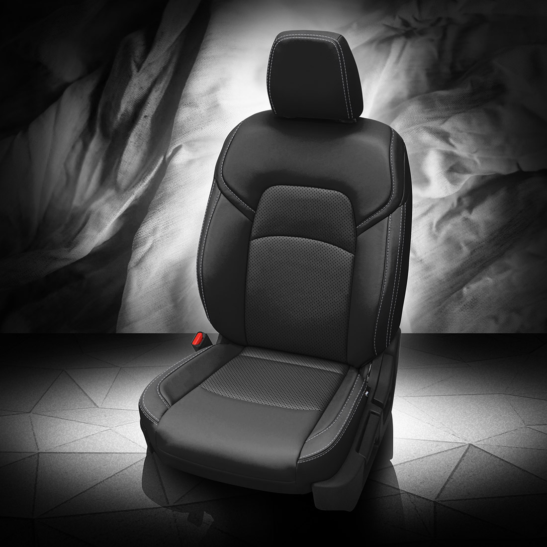 BLACK wrap, Perf Inserts, SILVER contrast stitch