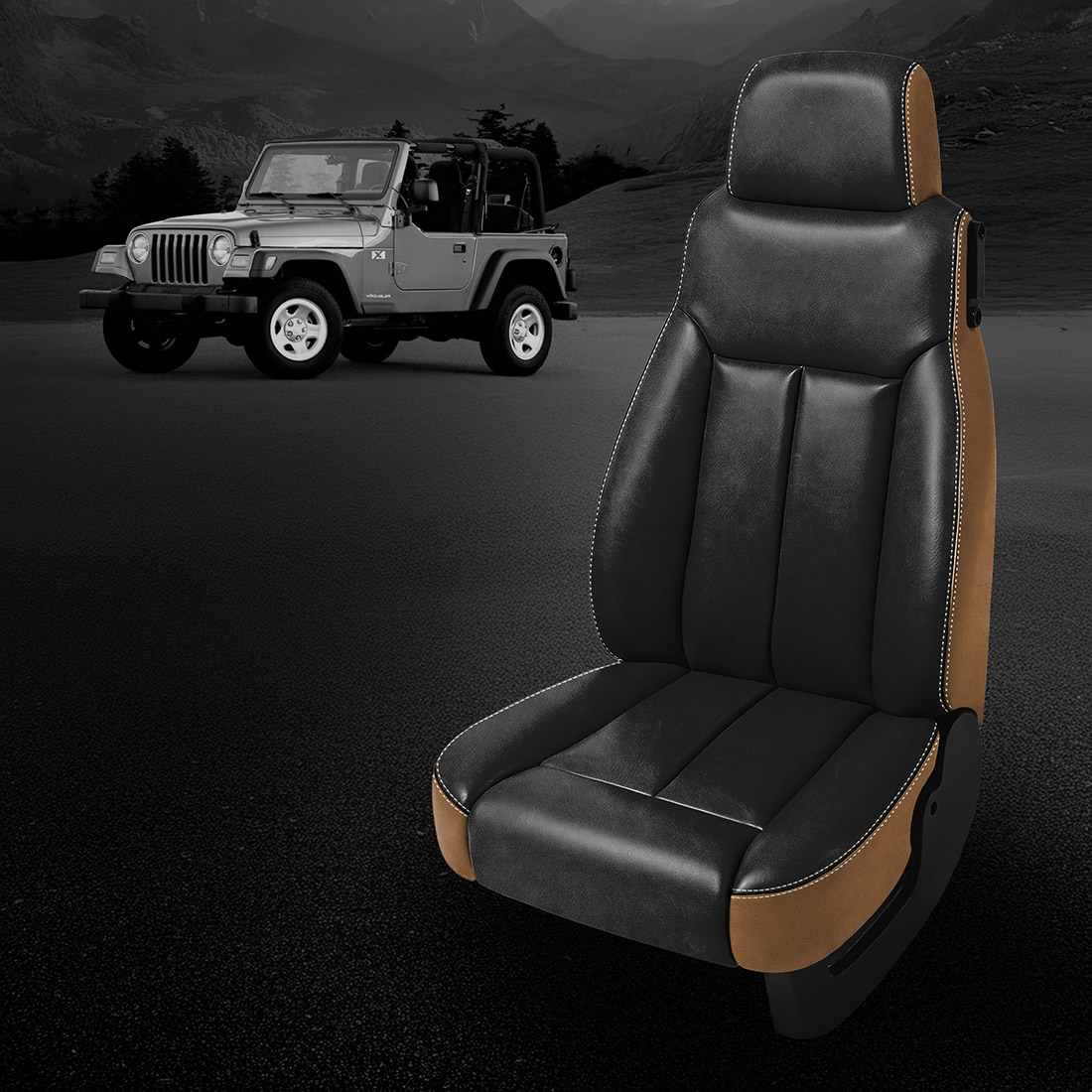 TEAK wrap, BLACK Facing, PEARL contrast all stitch