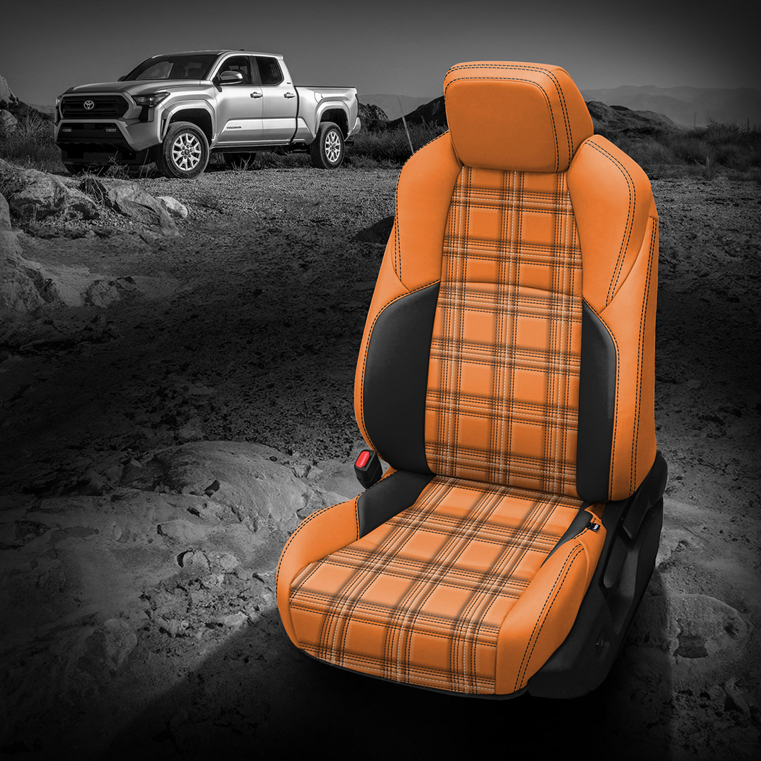 ORANGE wrap, BLACK Wings, BLACK contrast all stitch, Tek Stitch PLAID BODY, BLACK TekColor