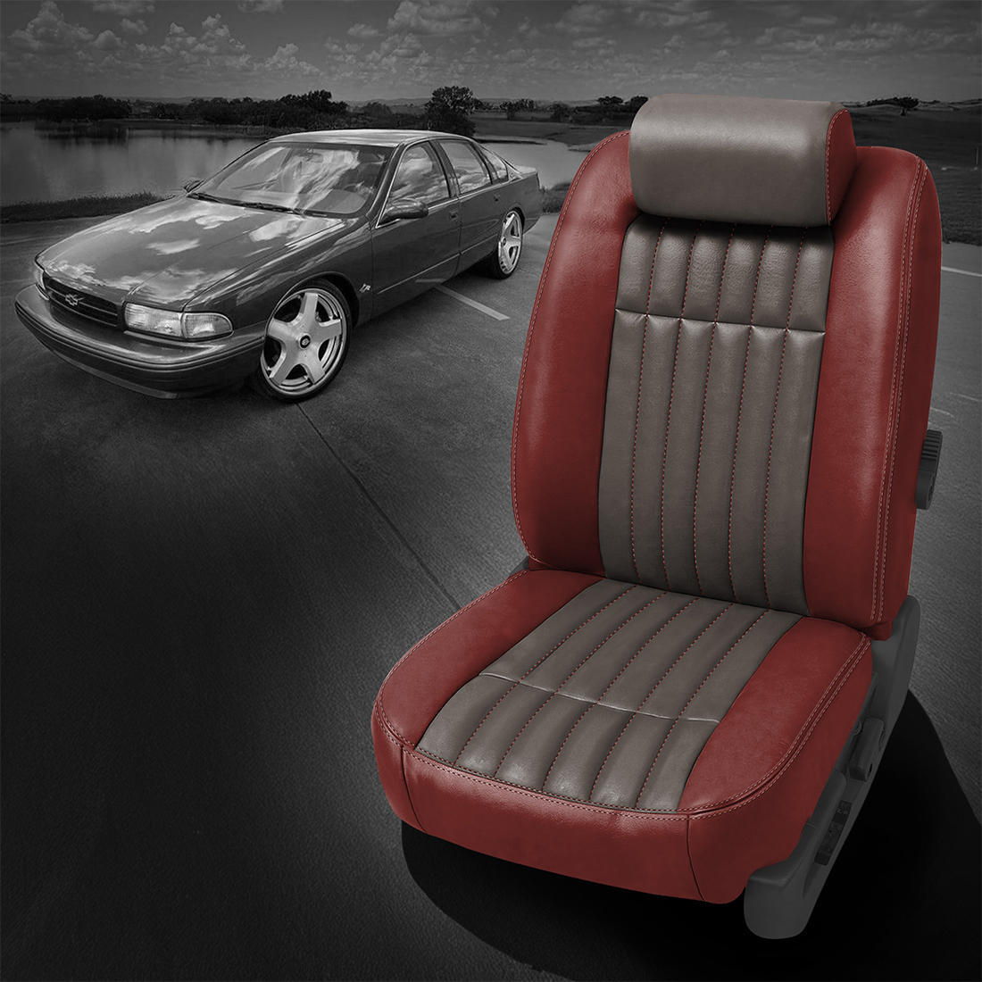 MED RED wrap, SMOKE Center, MED RED double stitching