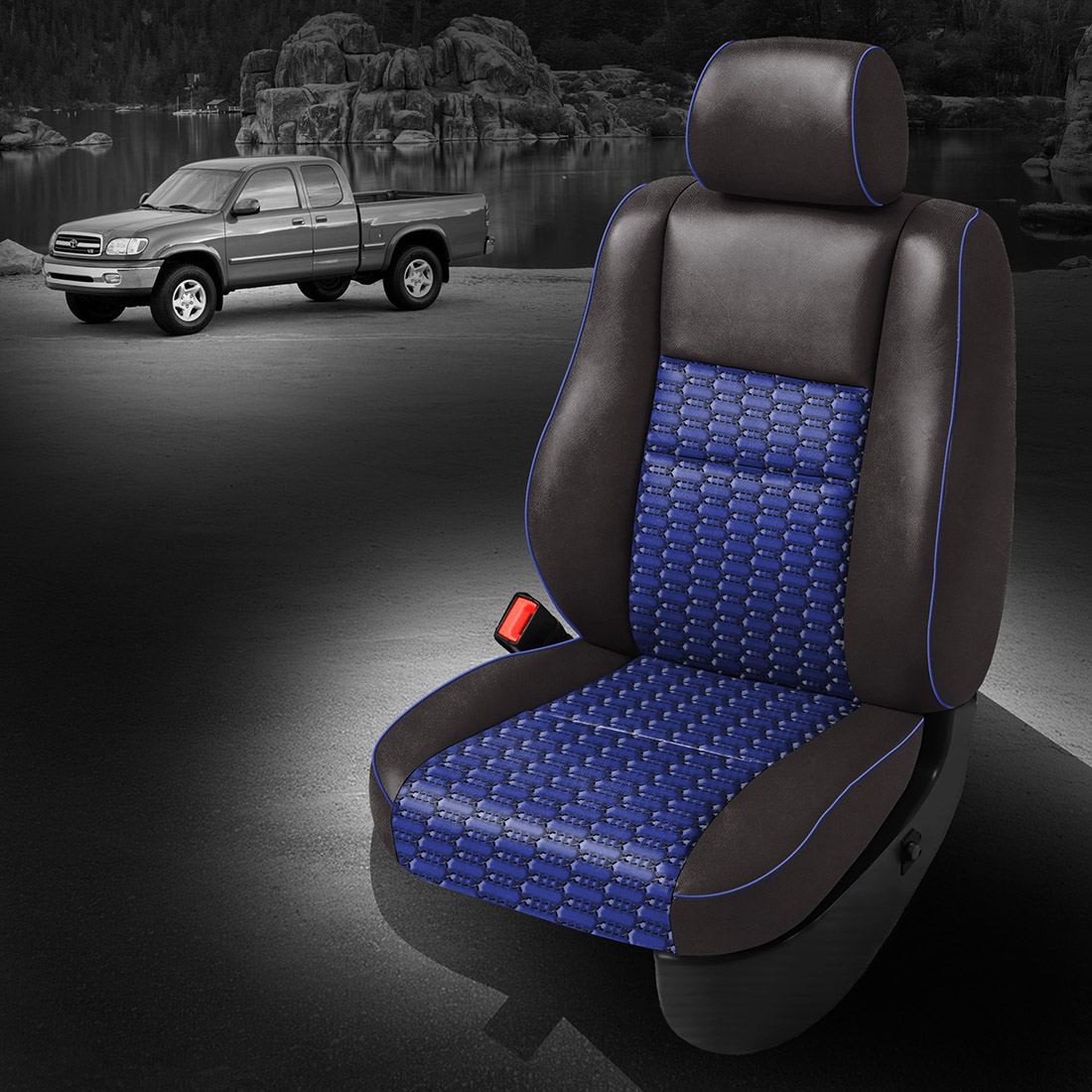 CHARCOAL wrap, COBALT Combo, COBALT piping, Tek Stitch DOUBLE HEX COMBO, CHARCOAL TekColor