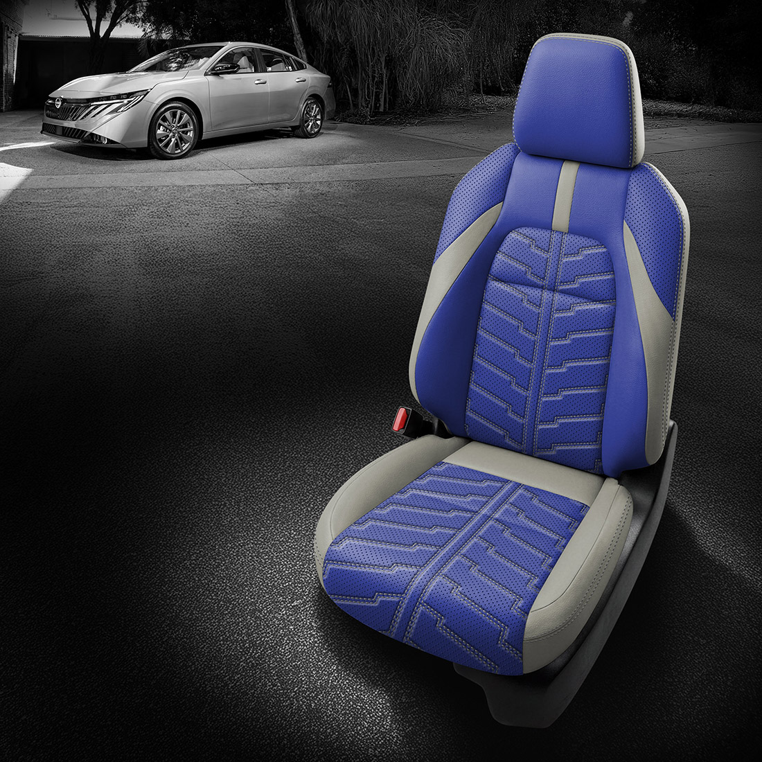 FOSSIL wrap, COBALT Center, Perf Body, SILVER contrast all stitch, FOSSIL wings, Tek Stitch ELEKTRITEK COMBO, SILVER TekColor