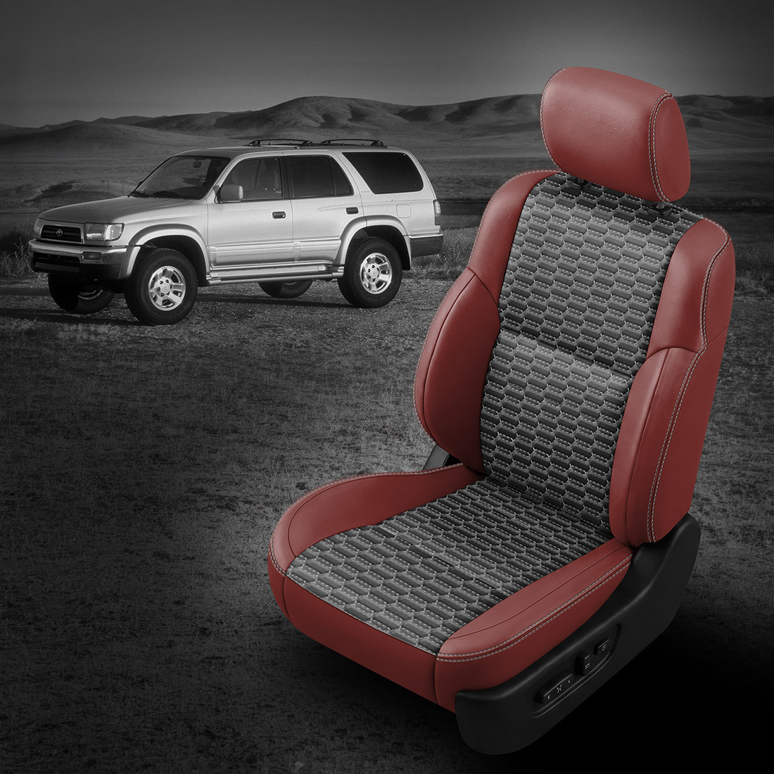 MED RED wrap, BLACK Body, SILVER contrast all stitch, Tek Stitch DOUBLE HEX BODY, SILVER TekColor