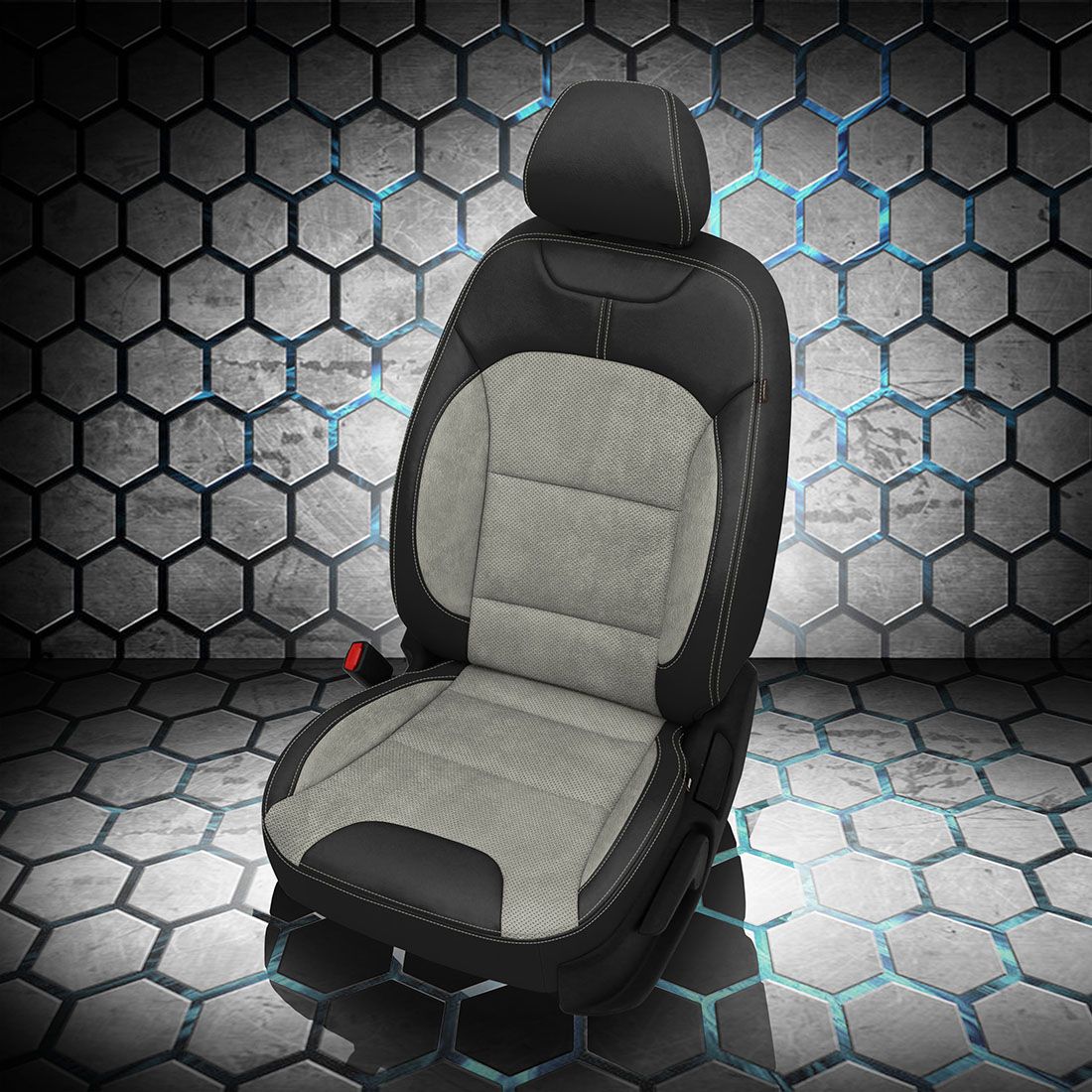 BLACK wrap, ~3050 HEATHER Combo, Perf Wings, FROST contrast all stitch, ~3050 HEATHER wings