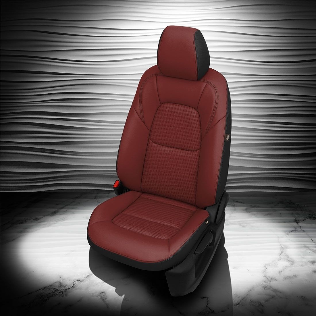 BLACK wrap, MED RED Facing, Perf Inserts, BLACK contrast all stitch