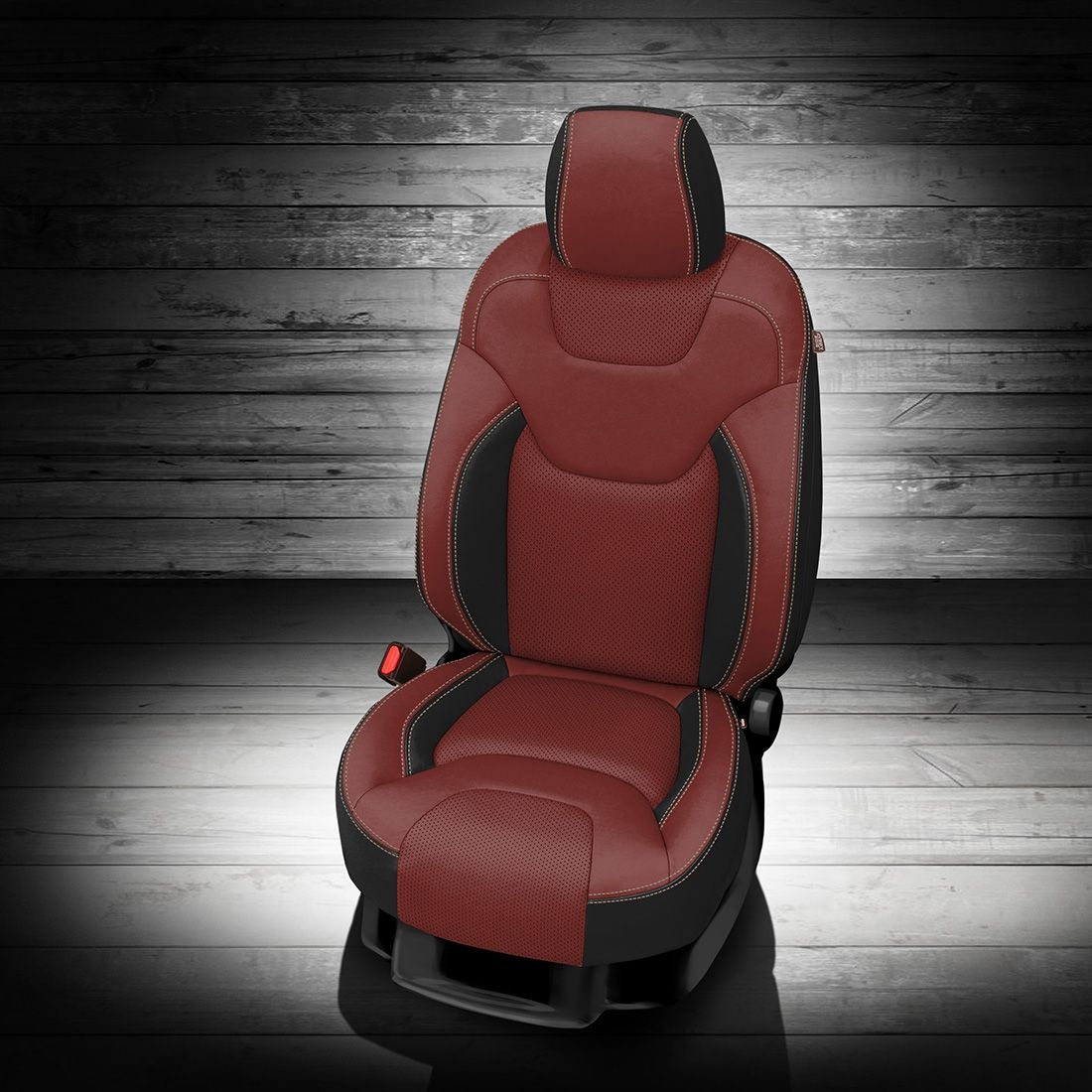 BLACK wrap, MED RED Facing, Perf Inserts, SHALE contrast all stitch, BLACK wings