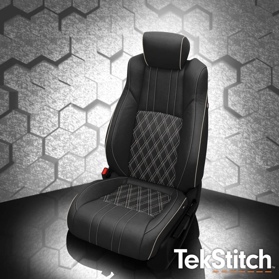 Black wrap, Pearl contrast all stitch, Pearl piping, TekStitch Double Diamond insert, Tek Color Pearl