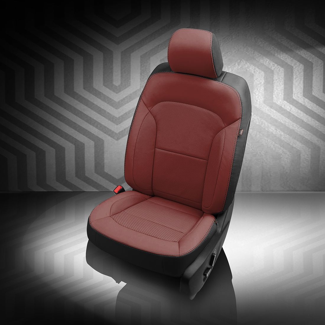 BLACK wrap, MED RED Facing, Perf Inserts & Wings, BLACK contrast all stitch