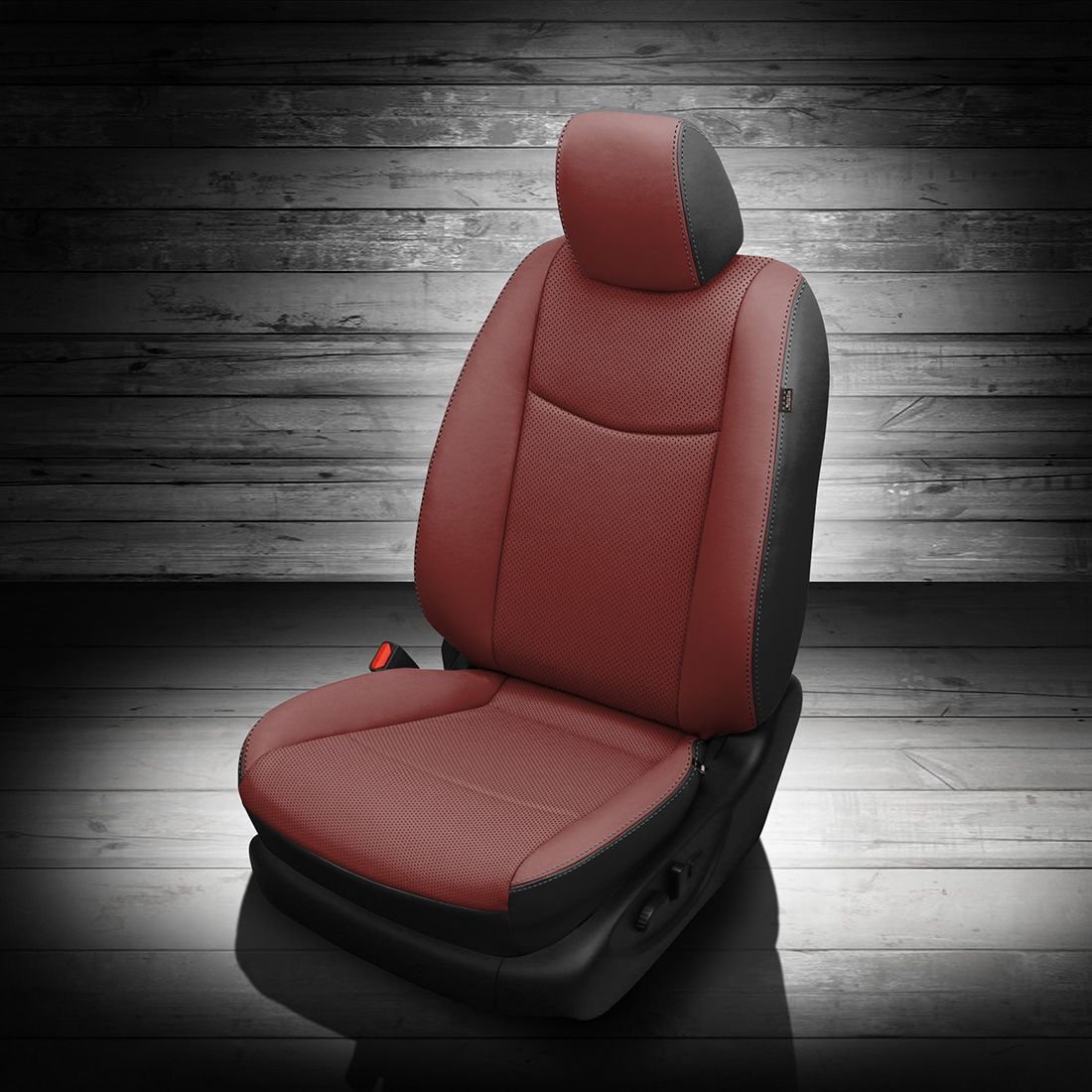 BLACK wrap, MED RED Facing, Perf Body, BLACK contrast stitch