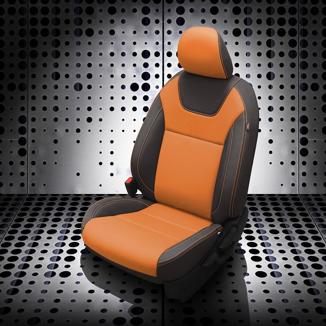 DK GRAPHITE wrap, ORANGE Center, Perf Body, ORANGE contrast all stitch