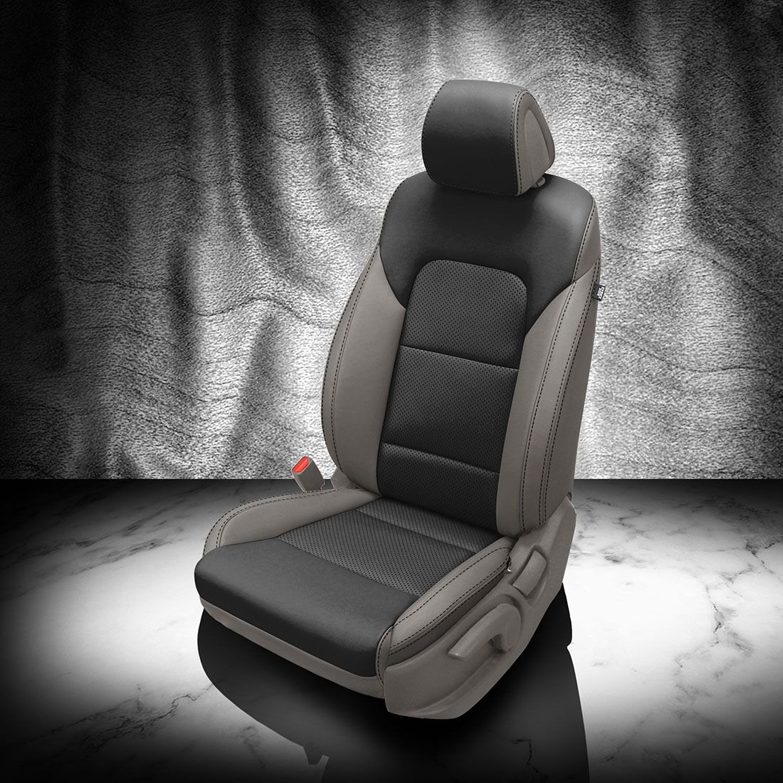 ASH wrap, BLACK Center, Perf Inserts, BLACK contrast all stitch