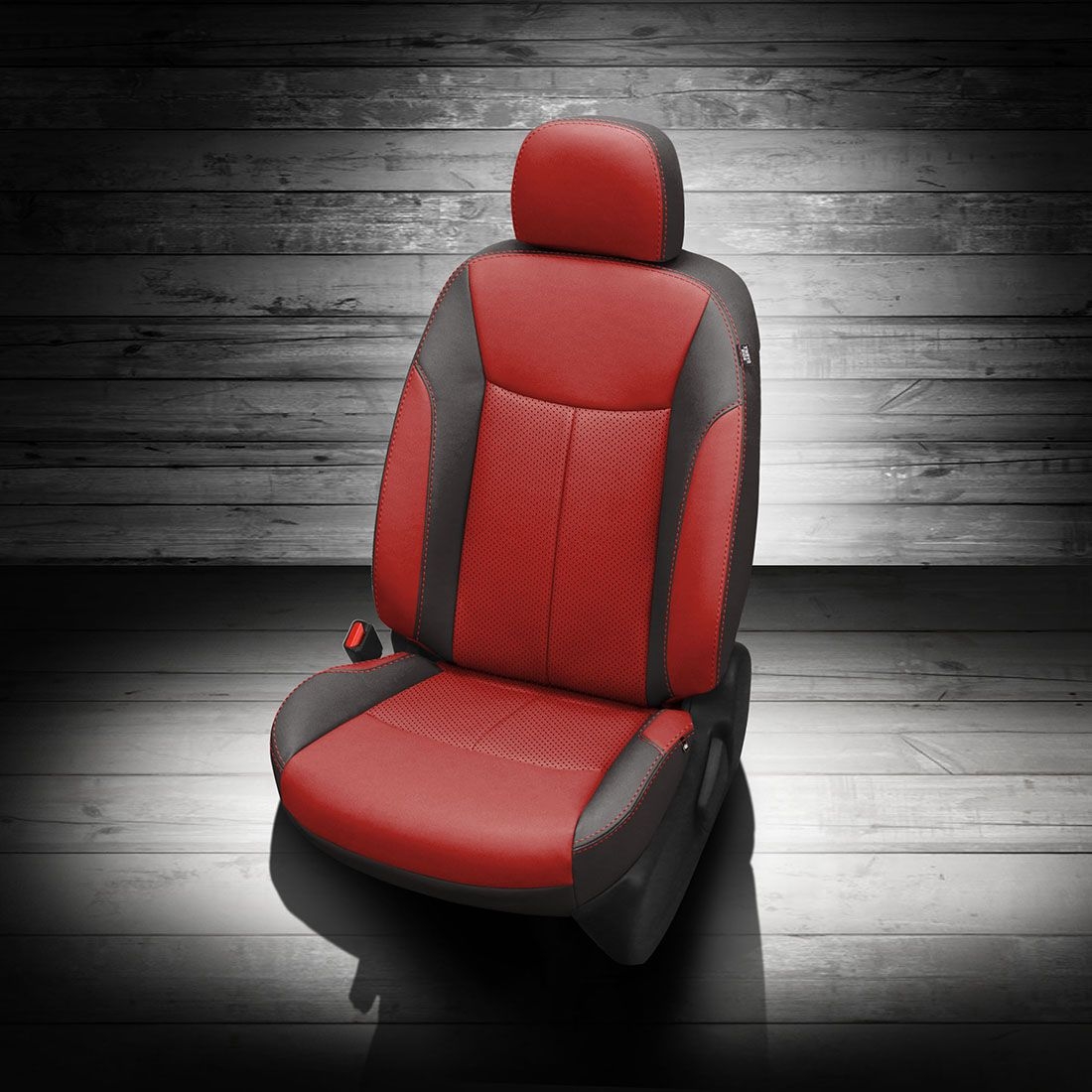 DK GRAPHITE wrap, RED Facing, Perf Inserts, RED contrast all stitch, DK GRAPHITE wings
