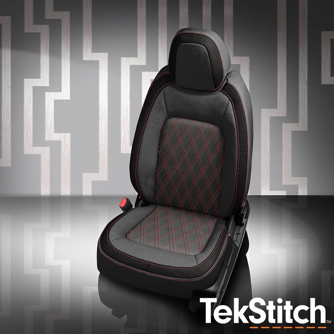 Black wrap, Carbon Shadow Vinyl wings, Red contrast stitch, Tekstitch Double Diamond Insert, Tek color Red
