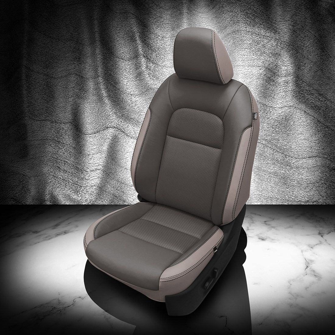DOVE GREY wrap, LT GREY Facing, Perf Inserts, BLACK double stitching, DOVE GREY wings