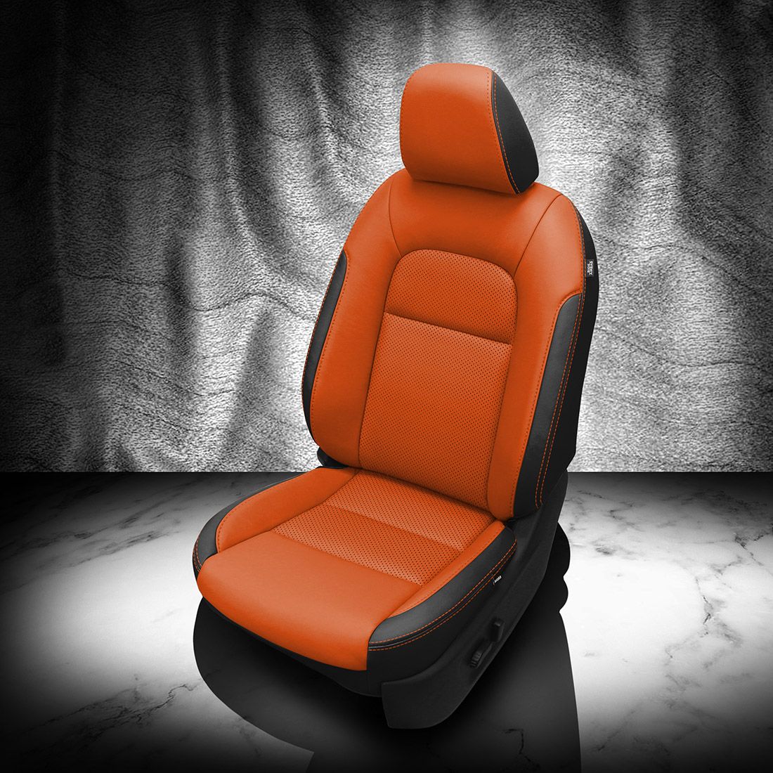BLACK wrap, TANGERINE Facing, Perf Inserts, TANGERINE contrast all stitch, BLACK wings