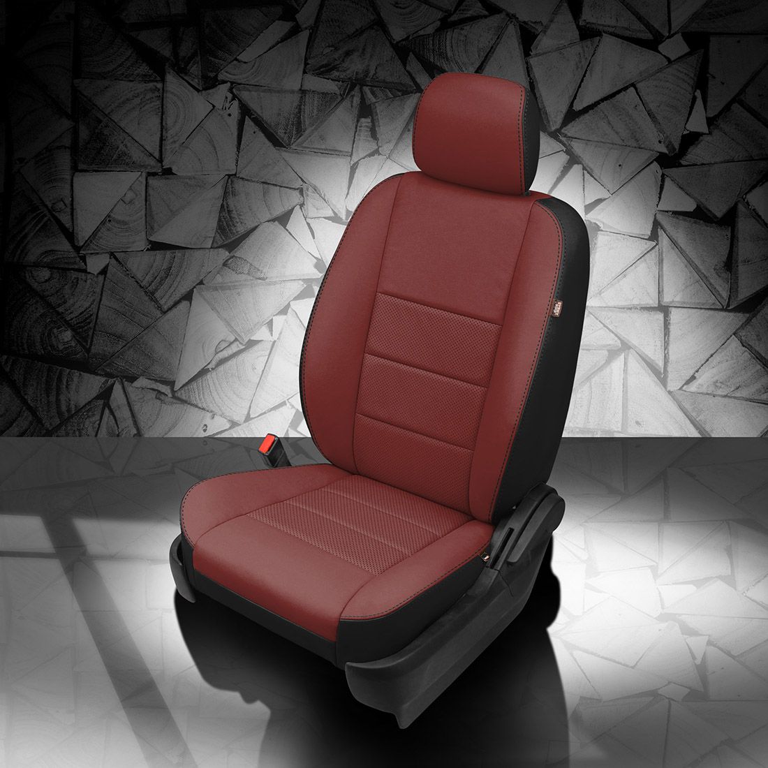 BLACK wrap, MED RED Facing, Perf Inserts, BLACK contrast all stitch