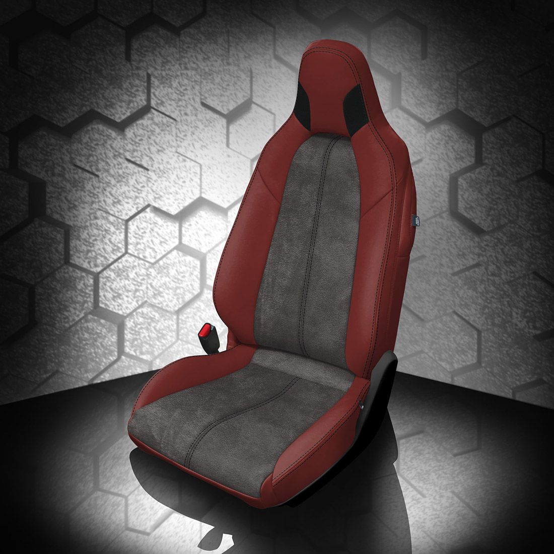 MED RED wrap, ~6929 DARK SLATE Insert, BLACK contrast all stitch