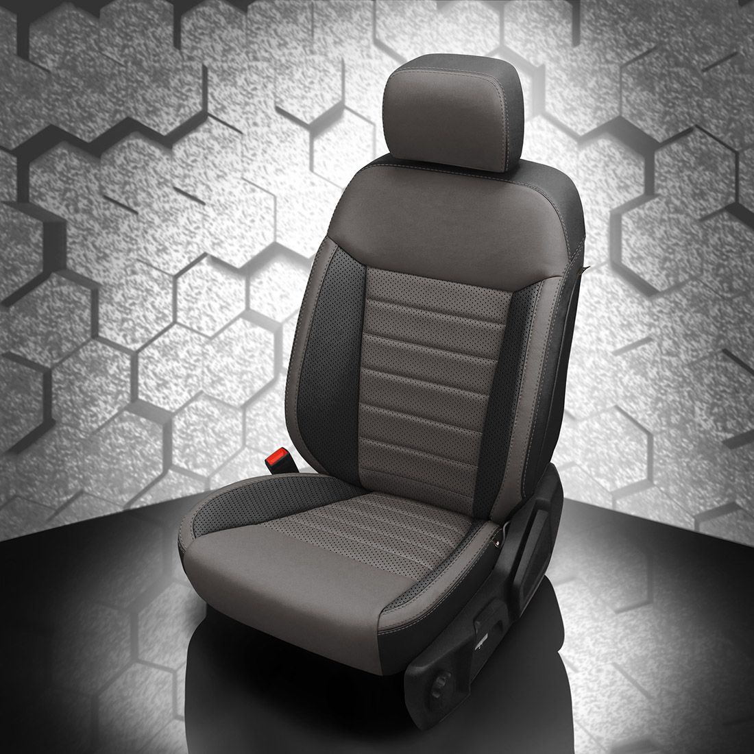 BLACK wrap, LT GREY Facing, Perf Inserts & Wings, LT GREY contrast all stitch, BLACK wings