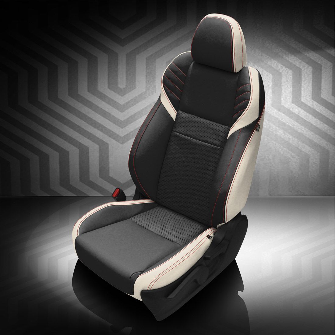 PEARL wrap, BLACK Facing, Perf Inserts, RED contrast all stitch, PEARL wings