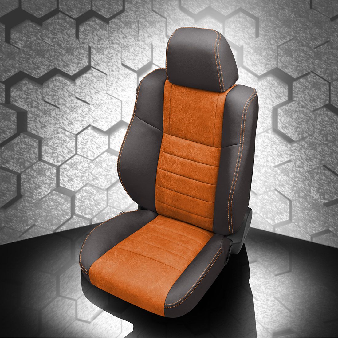 DK GRAPHITE wrap, ~3032 MANGO Body, Perf Body, +CITRUS ORANGE contrast all stitch