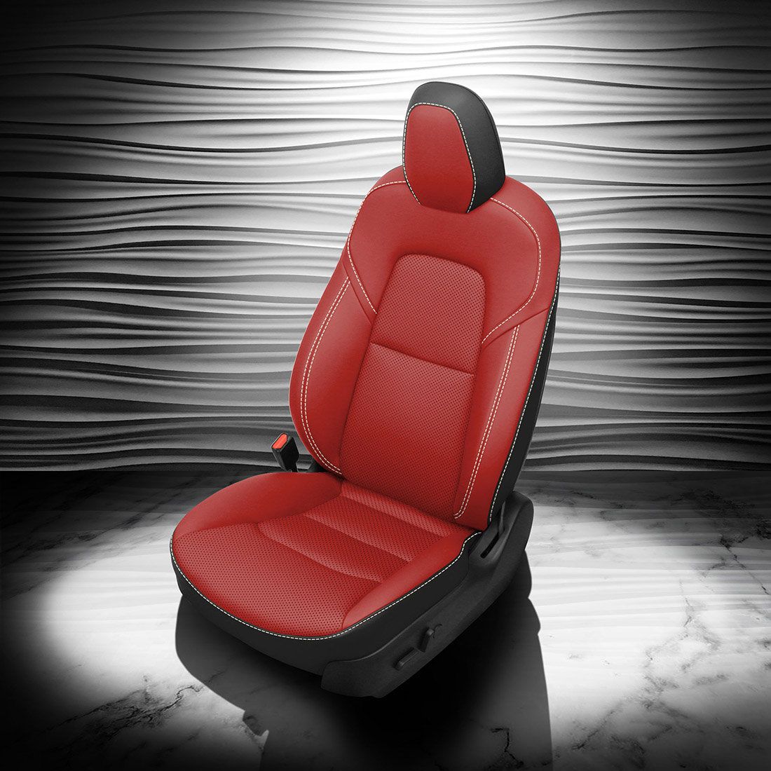 BLACK wrap, RED Facing, Perf Combo, PEARL contrast all stitch