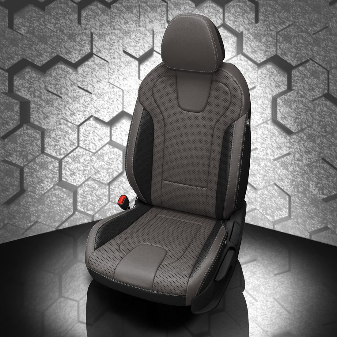 BLACK wrap, LT GREY Facing, Perf Inserts & Wings, SILVER contrast all stitch, BLACK wings
