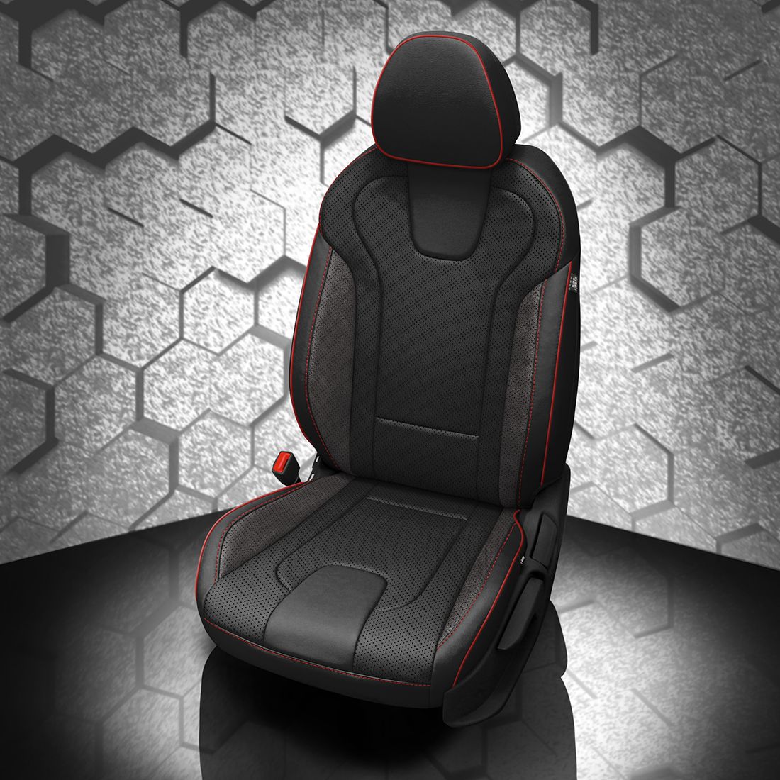 BLACK wrap, LT GREY Facing, Perf Inserts & Wings, RED piping, ~6929 DARK SLATE wings