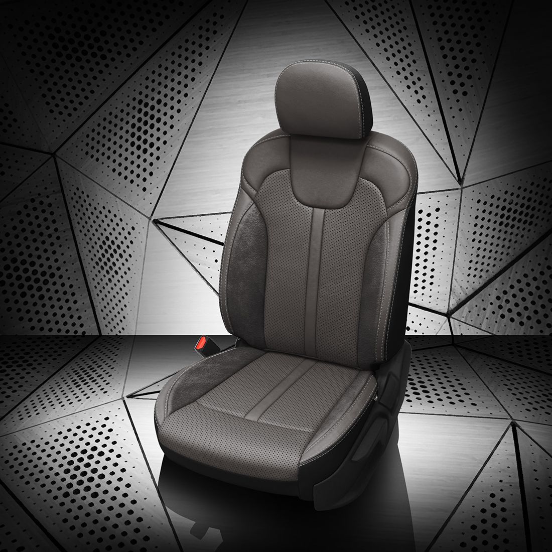 BLACK wrap, LT GREY Facing, Perf Combo, SILVER contrast all stitch, ~6929 DARK SLATE wings