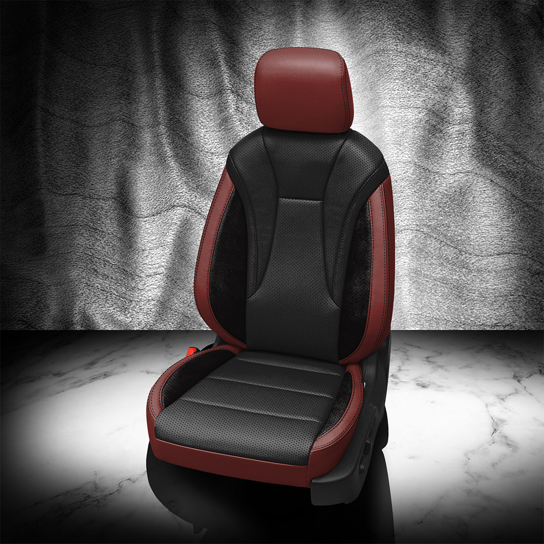 MED RED wrap, BLACK Body, Perf Body & Wings, BLACK contrast all stitch, ~3030 RAVEN wings