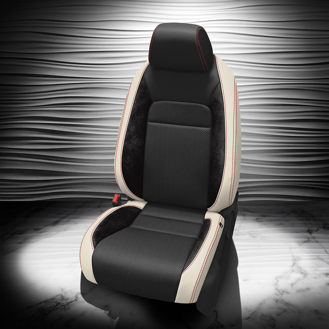 PEARL wrap, BLACK Center, Perf Combo, RED contrast all stitch, ~3030 RAVEN wings