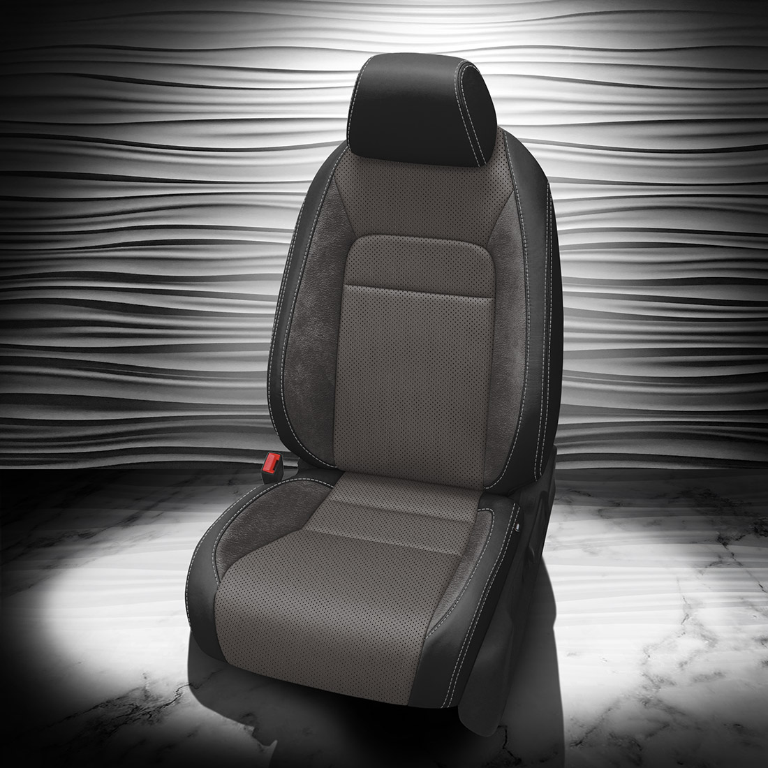 BLACK wrap, LT GREY Body, Perf Body, STONE contrast all stitch, ~6929 DARK SLATE wings