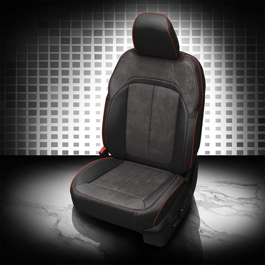 BLACK wrap, ~6929 DARK SLATE Body, Perf Inserts, CARDINAL piping