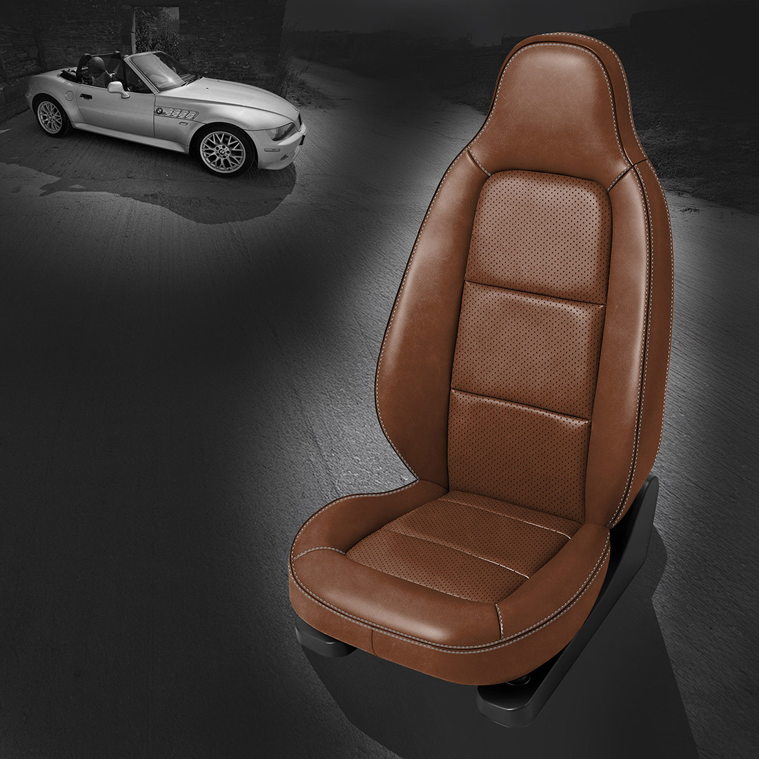 MAHOGANY wrap, Perf Inserts, SILVER contrast all stitch