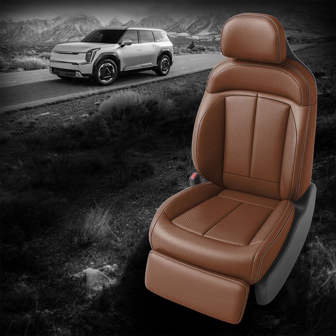 MAHOGANY wrap, Perf Inserts & Wings, SILVER contrast all stitch