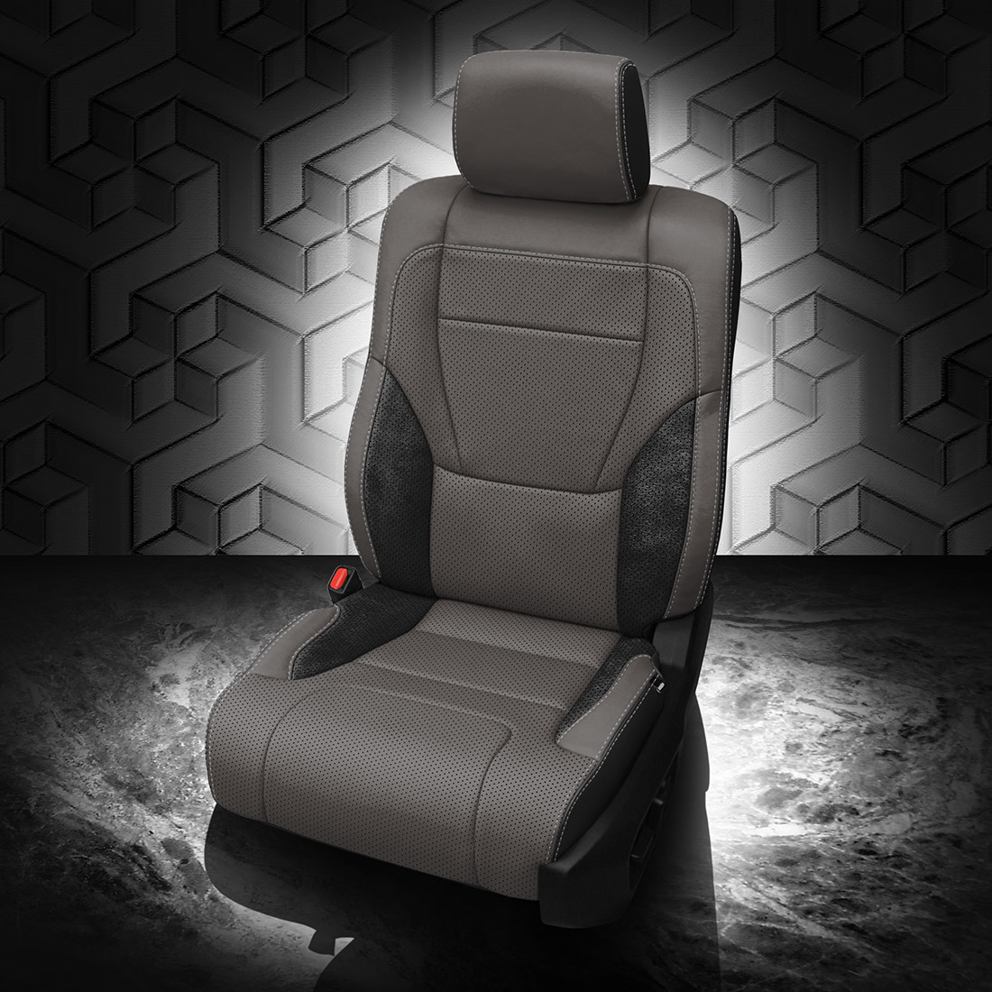 BLACK wrap, LT GREY Facing, Perf Combo & Wings, SILVER contrast all stitch, ~3030 RAVEN wings