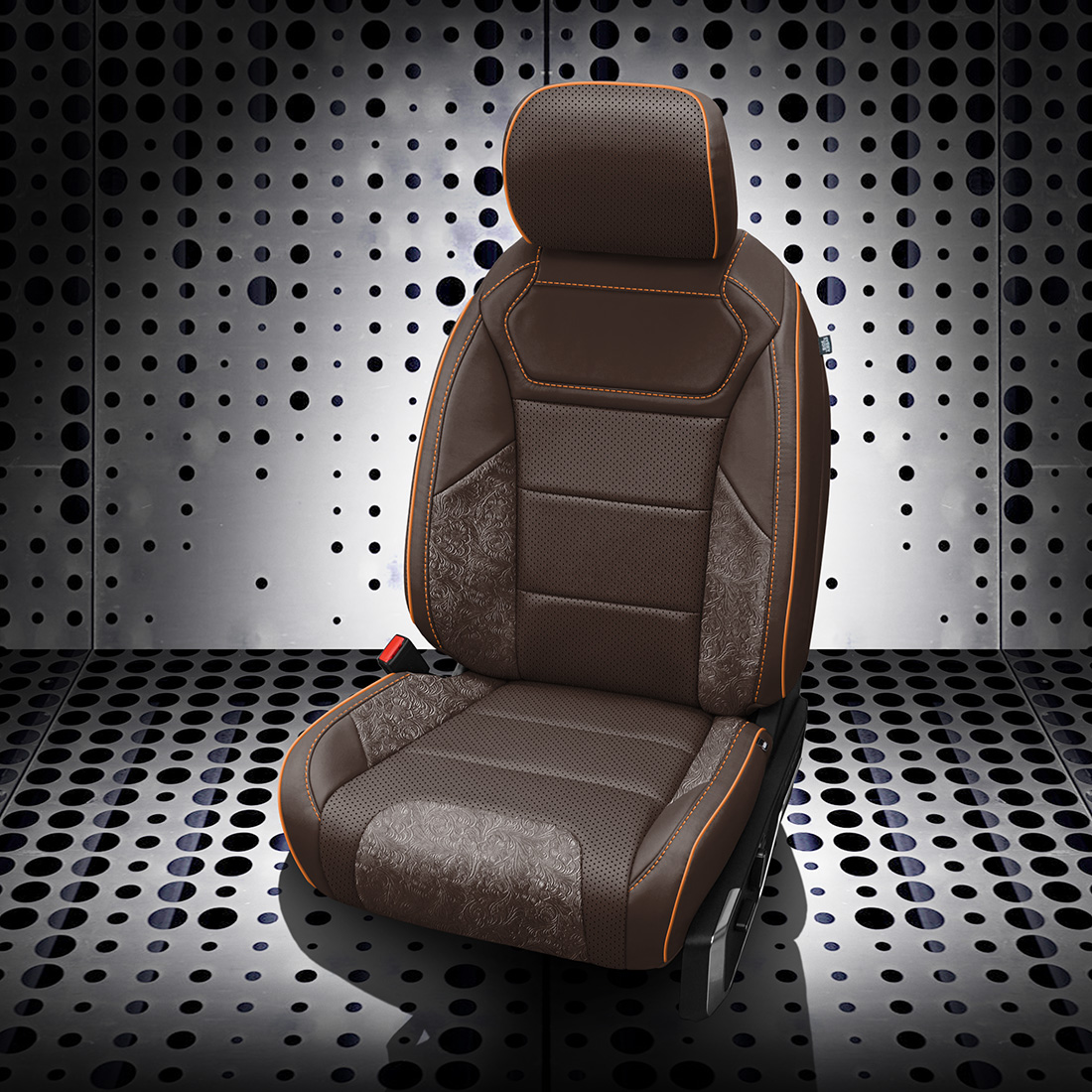 COFFEE wrap, COFFEE Insert, Perf Combo, ORANGE piping, OUTLAW BROWN wings
