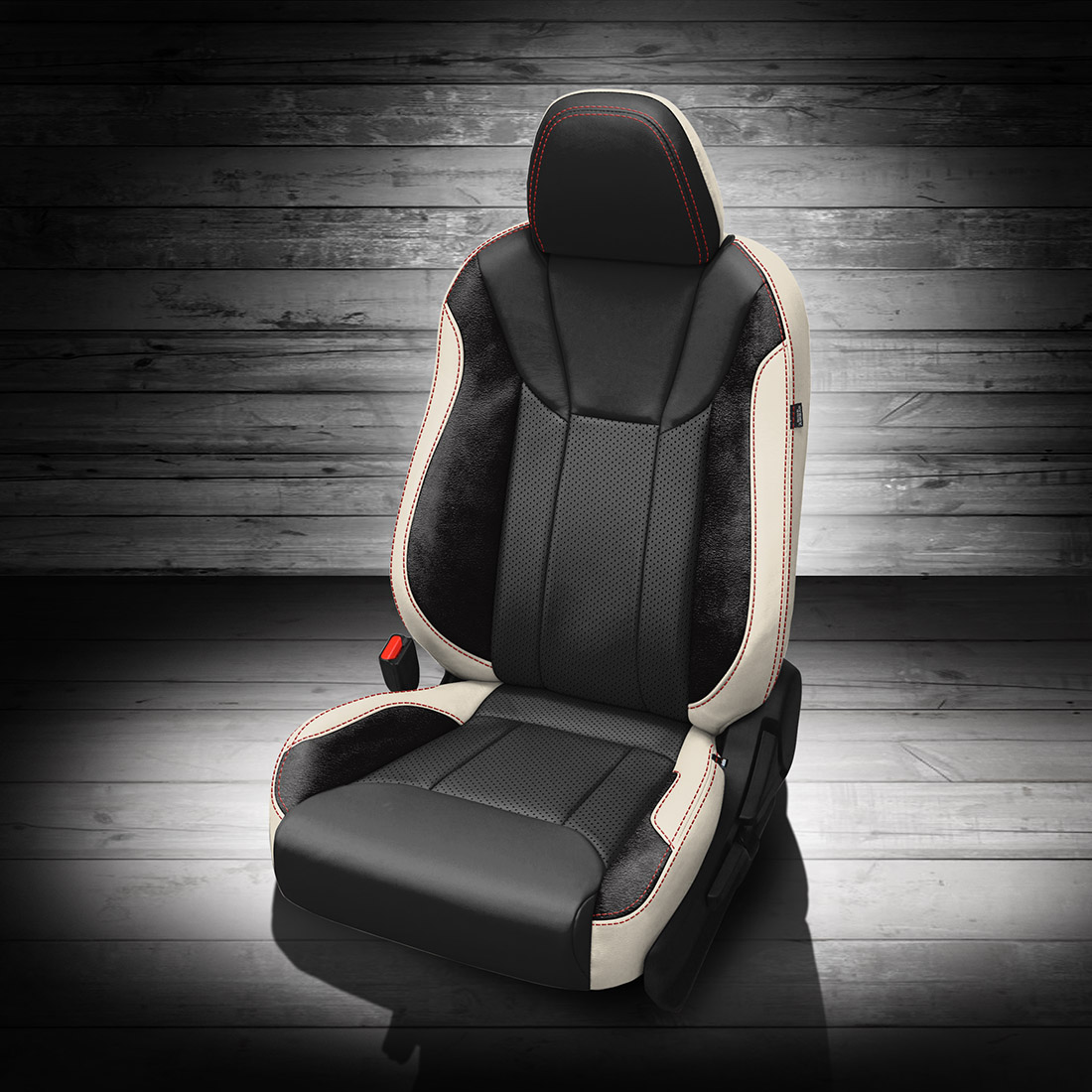 PEARL wrap, BLACK Center, Perf Inserts, RED contrast all stitch, ~3030 RAVEN wings