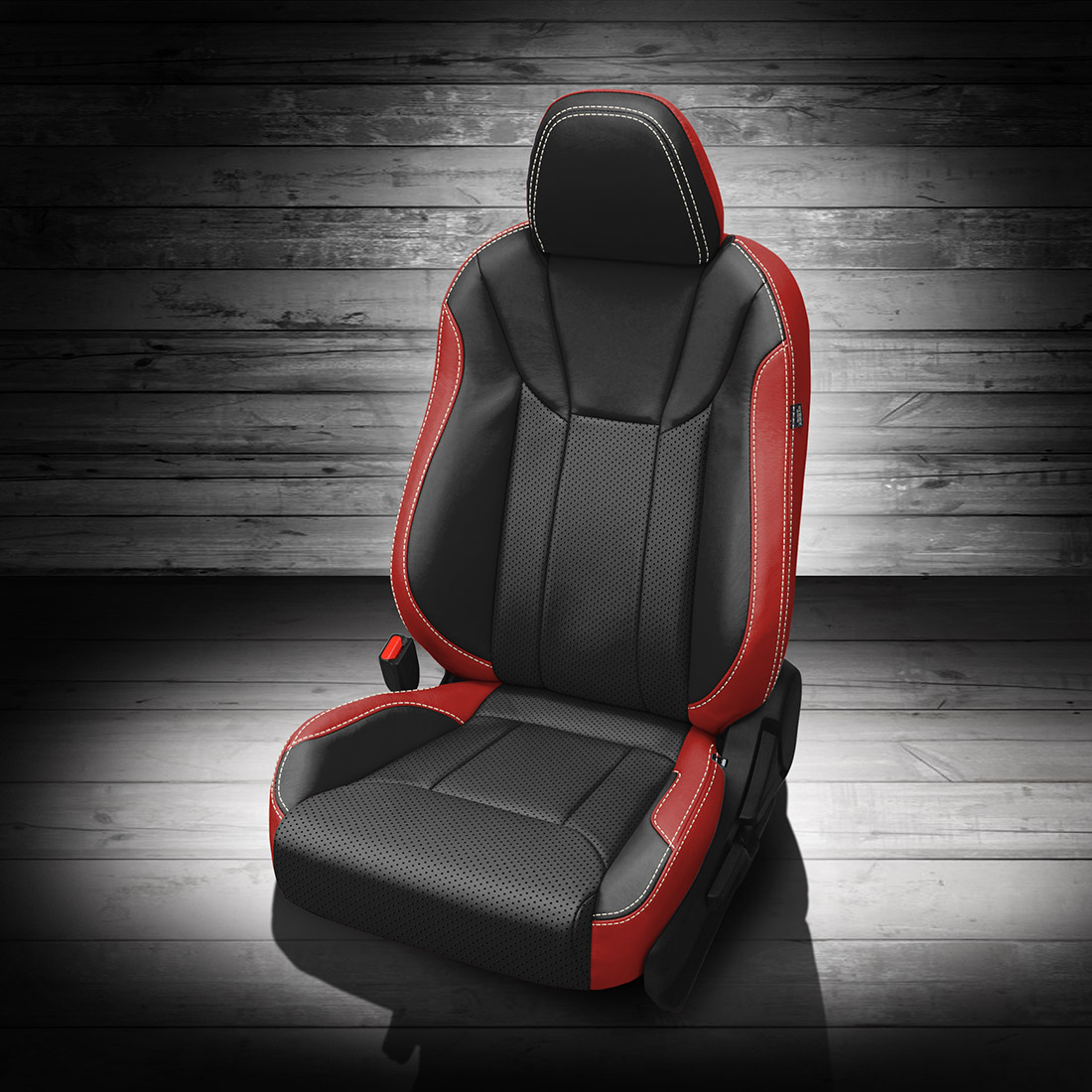 RED wrap, BLACK Center, Perf Combo, PEARL contrast all stitch, BLACK wings