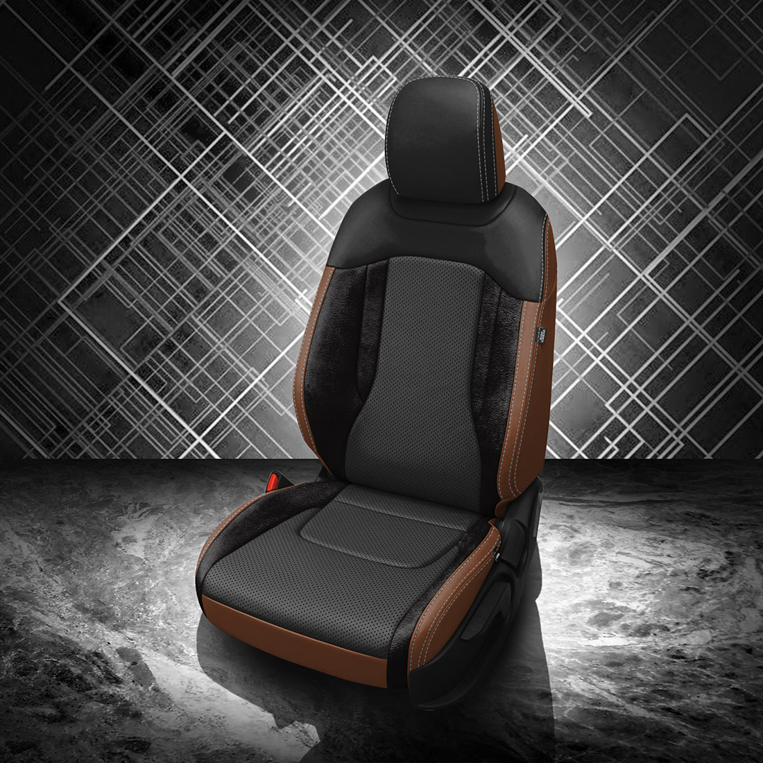 MAHOGANY wrap, BLACK Center, Perf Combo, SILVER contrast all stitch, ~3030 RAVEN wings