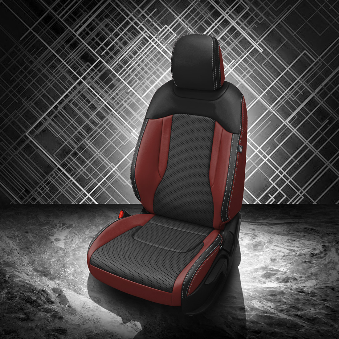 MED RED wrap, BLACK Facing, Perf Combo, SILVER contrast all stitch, MED RED wings