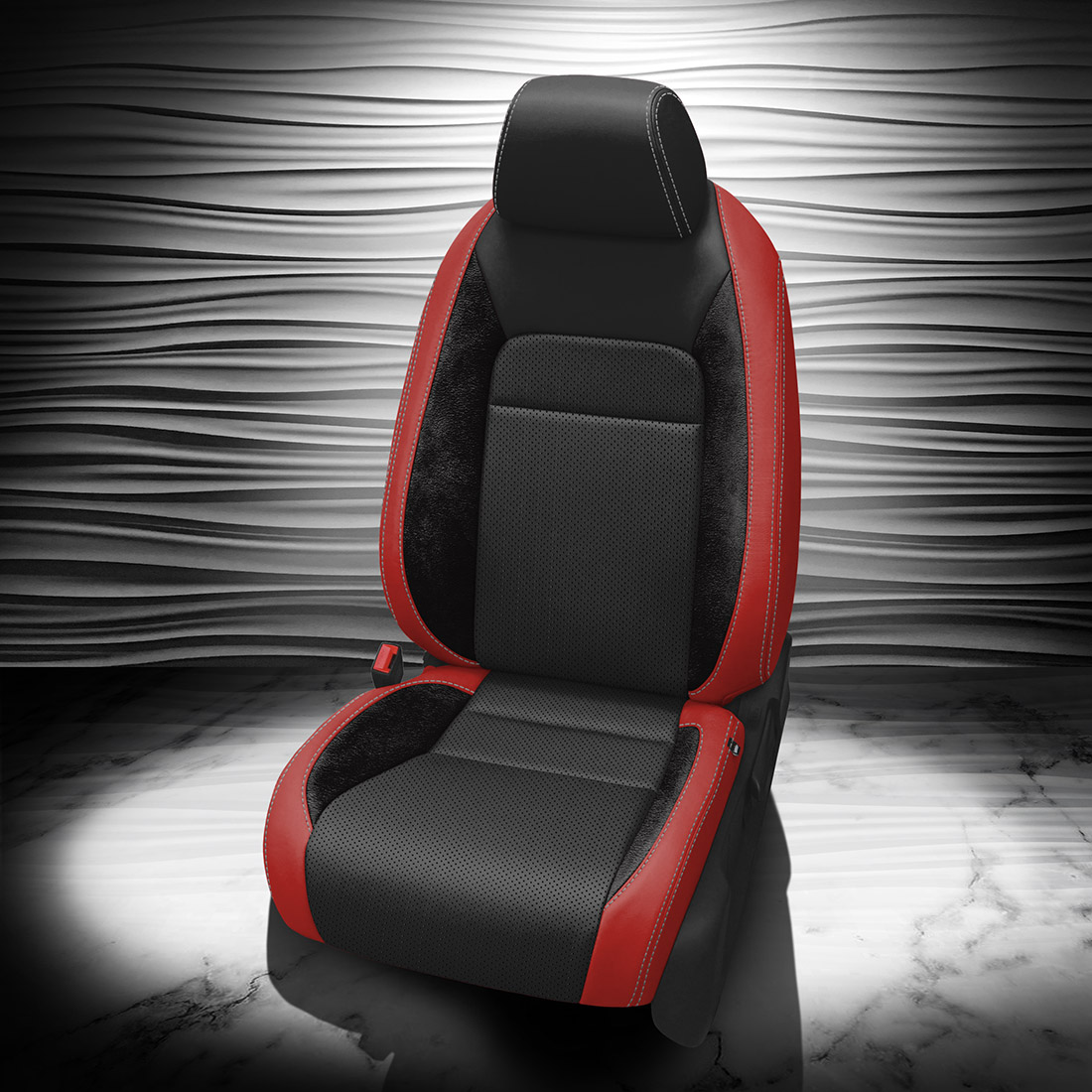 Red wrap, Black center, perf combo, Raven Suedezkin wings, Silver contrast stitch