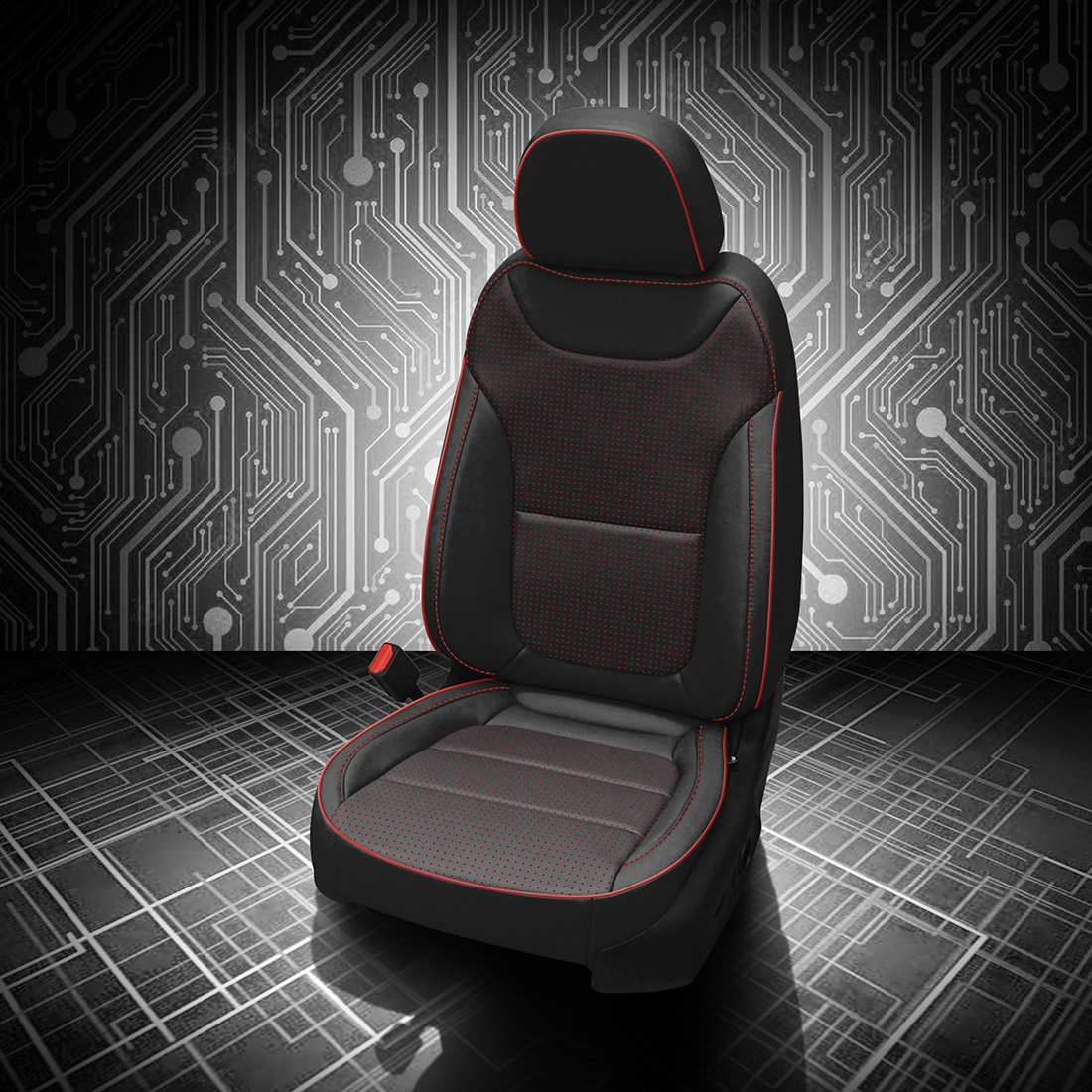 Black wrap, Barracuda Red combo, Red contrast all stitch, Red piping