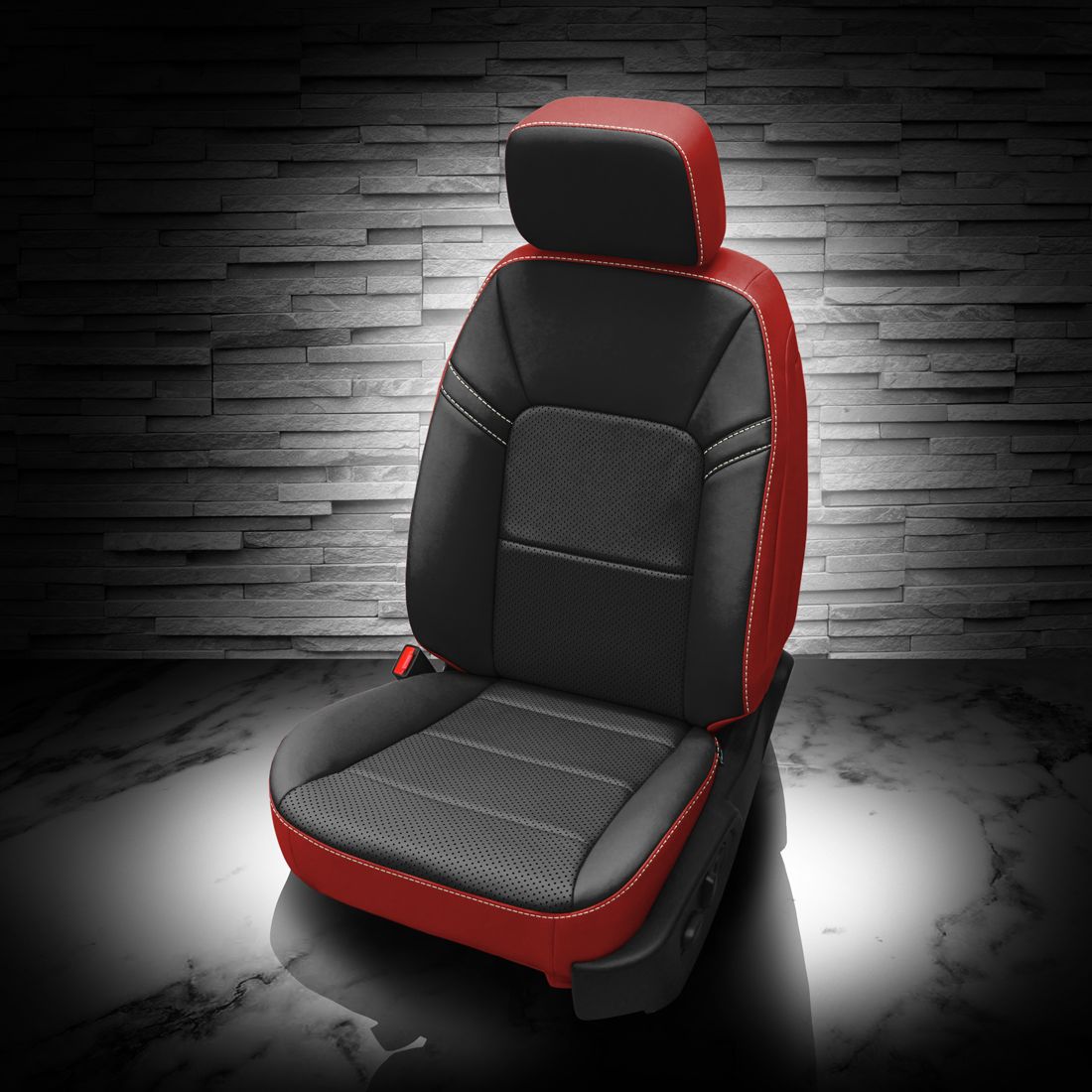 RED wrap, BLACK Facing, Perf Combo, PEARL contrast all stitch