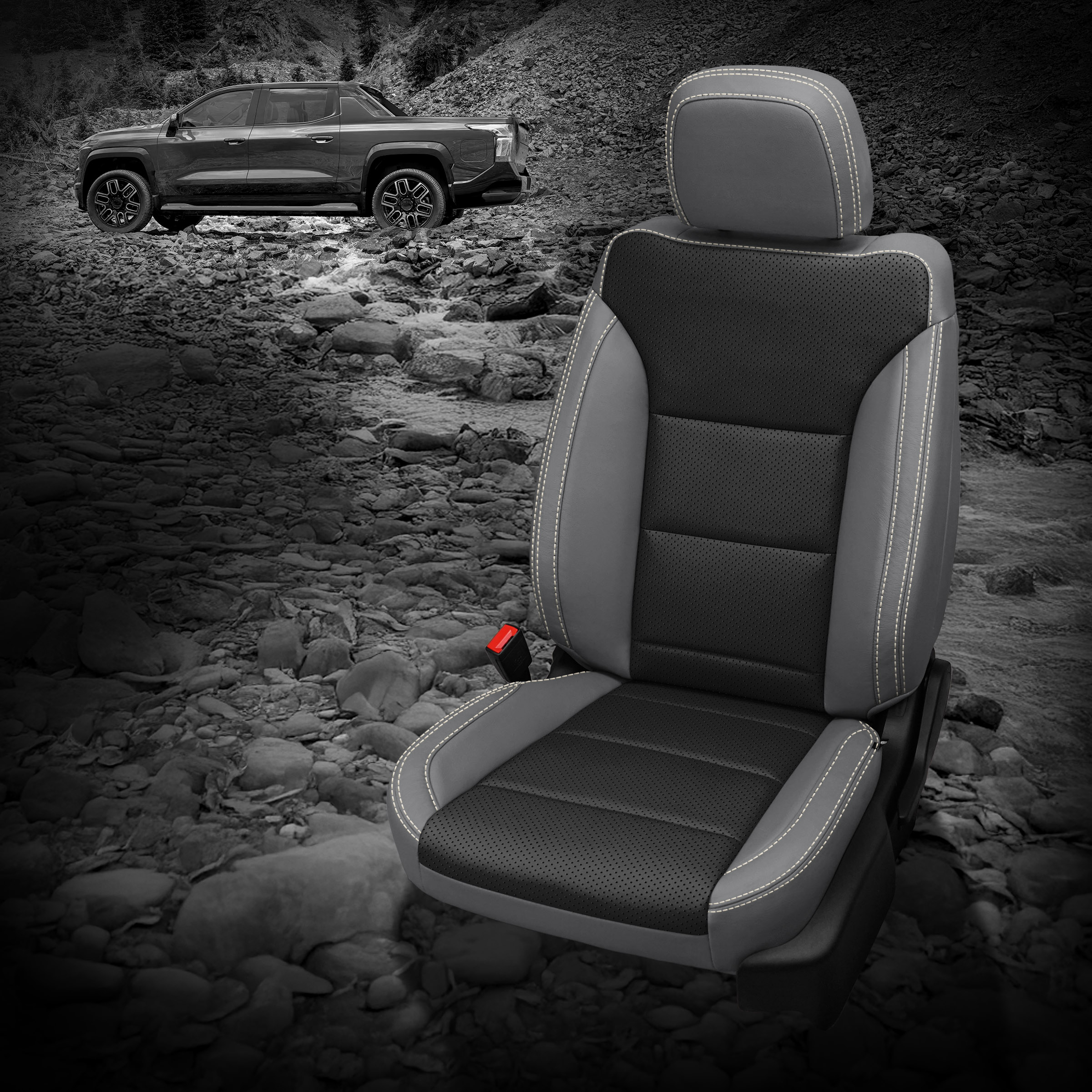 LUNAR GREY wrap, BLACK Body, Perf Body, PEARL contrast all stitch