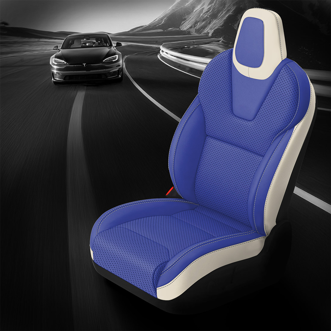 PEARL wrap, COBALT Facing, Perf Body, SILVER contrast all stitch