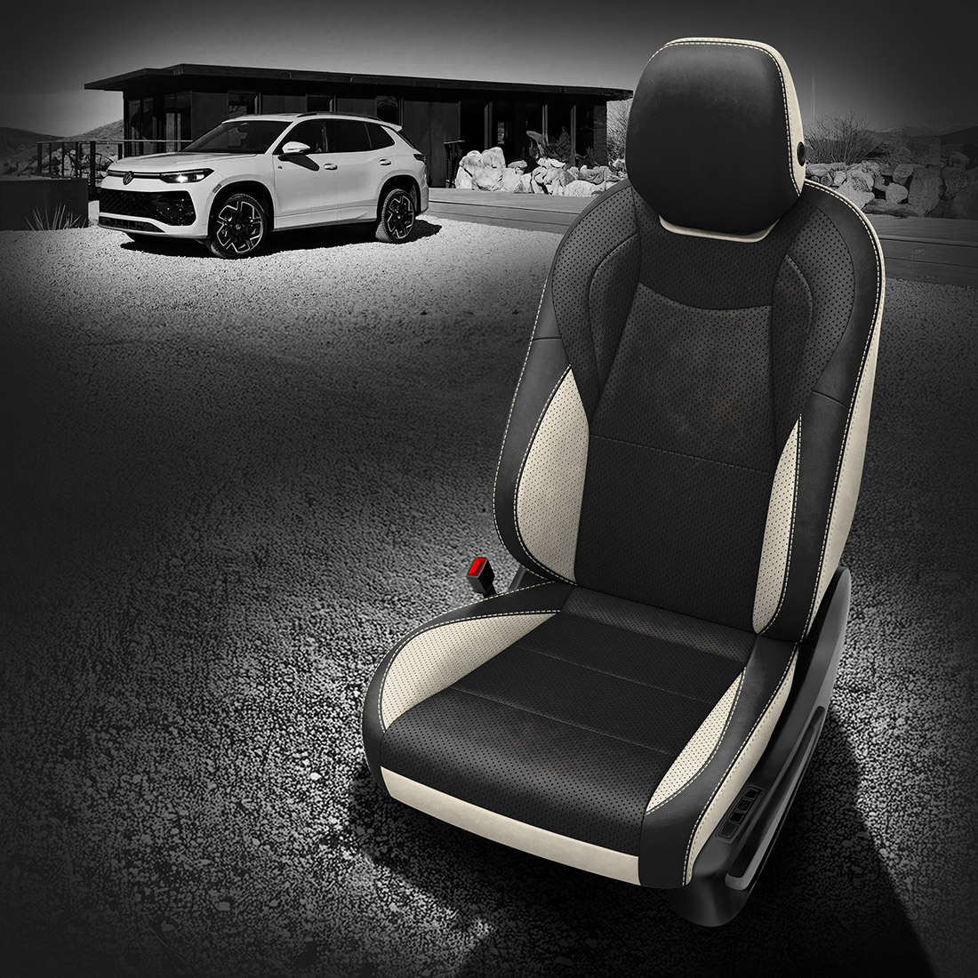 PEARL wrap, BLACK Facing, Perf Body & Wings, PEARL contrast all stitch, PEARL wings