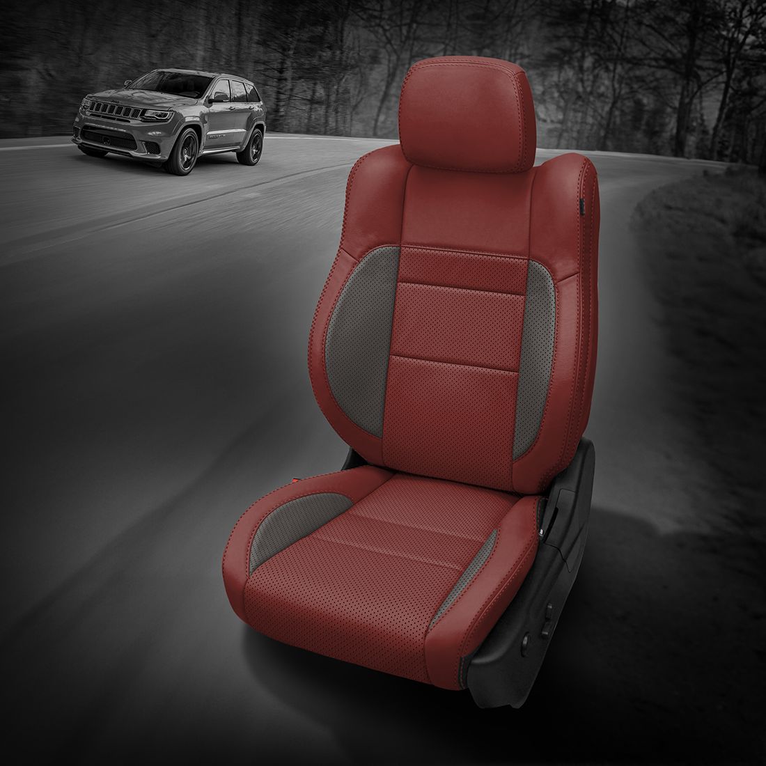 MED RED wrap, LT GREY Wings, Perf Combo & Wings, MED RED double stitching