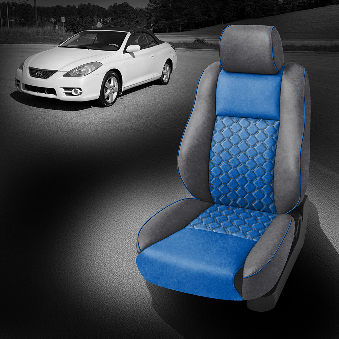 LAPIS wrap, BERMUDA (EXOTIC VINYL) Body, BERMUDA (EXOTIC VINYL) piping, Tek Stitch WEDGE INSERTS, LAPIS TekColor
