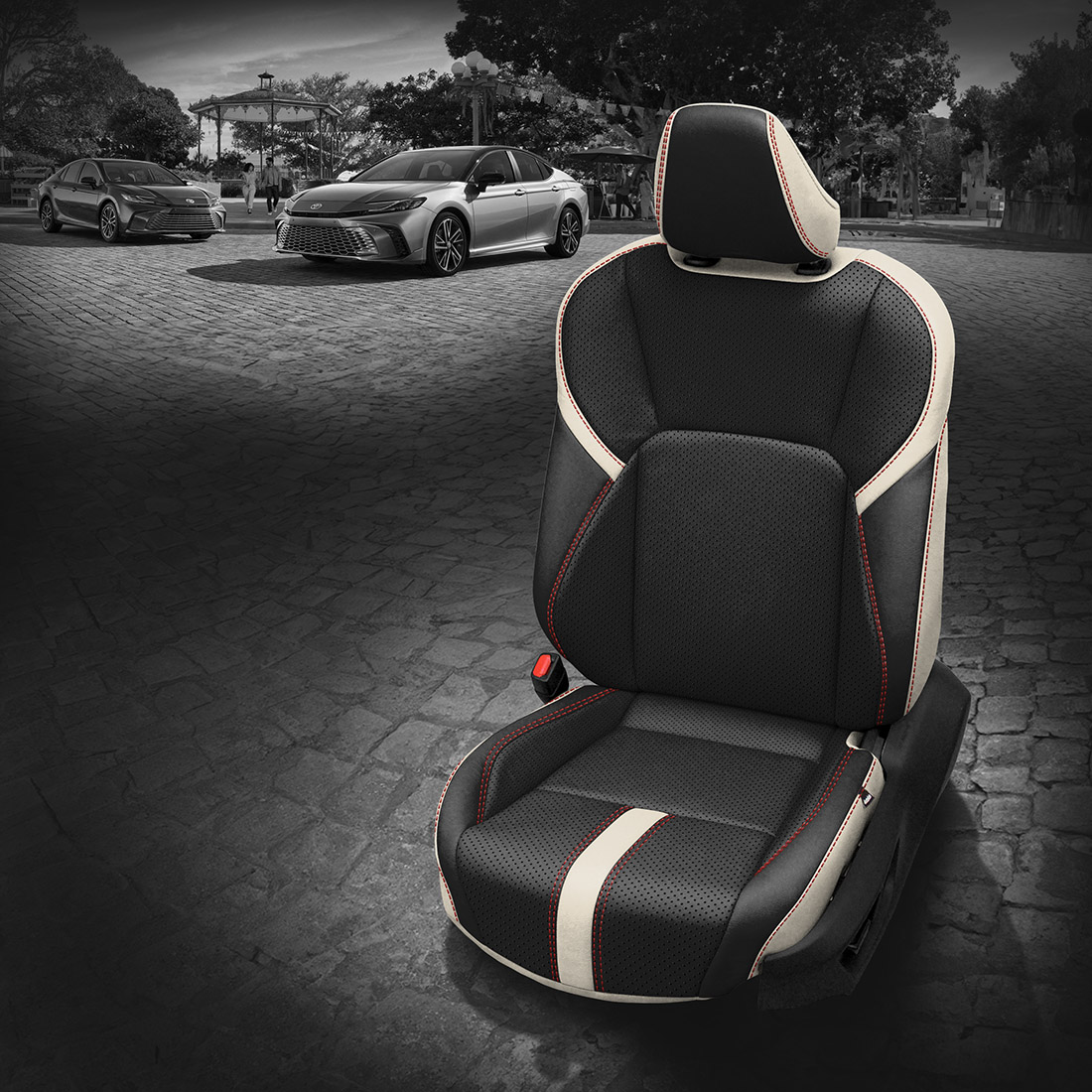 PEARL wrap, BLACK Facing, Perf Body, RED contrast all stitch, PEARL wings